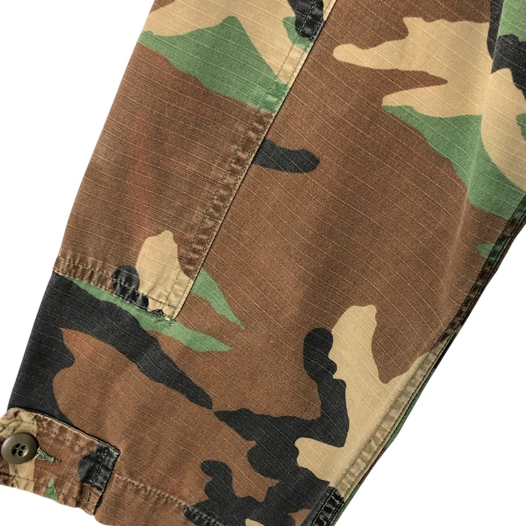 80'S Camouflage Pattern Woodland Camo Ripstop BDU Military Jacket Made in USA LARGE-SHORT Men's L equivalent cotton Khaki type Vintage Second Hand