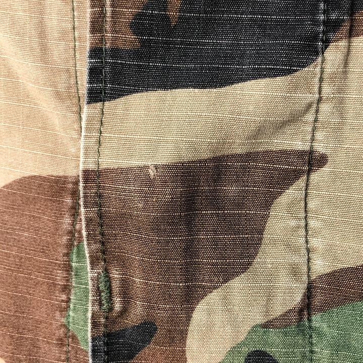 80'S Camouflage Pattern Woodland Camo Ripstop BDU Military Jacket Made in USA LARGE-SHORT Men's L equivalent cotton Khaki type Vintage Second Hand