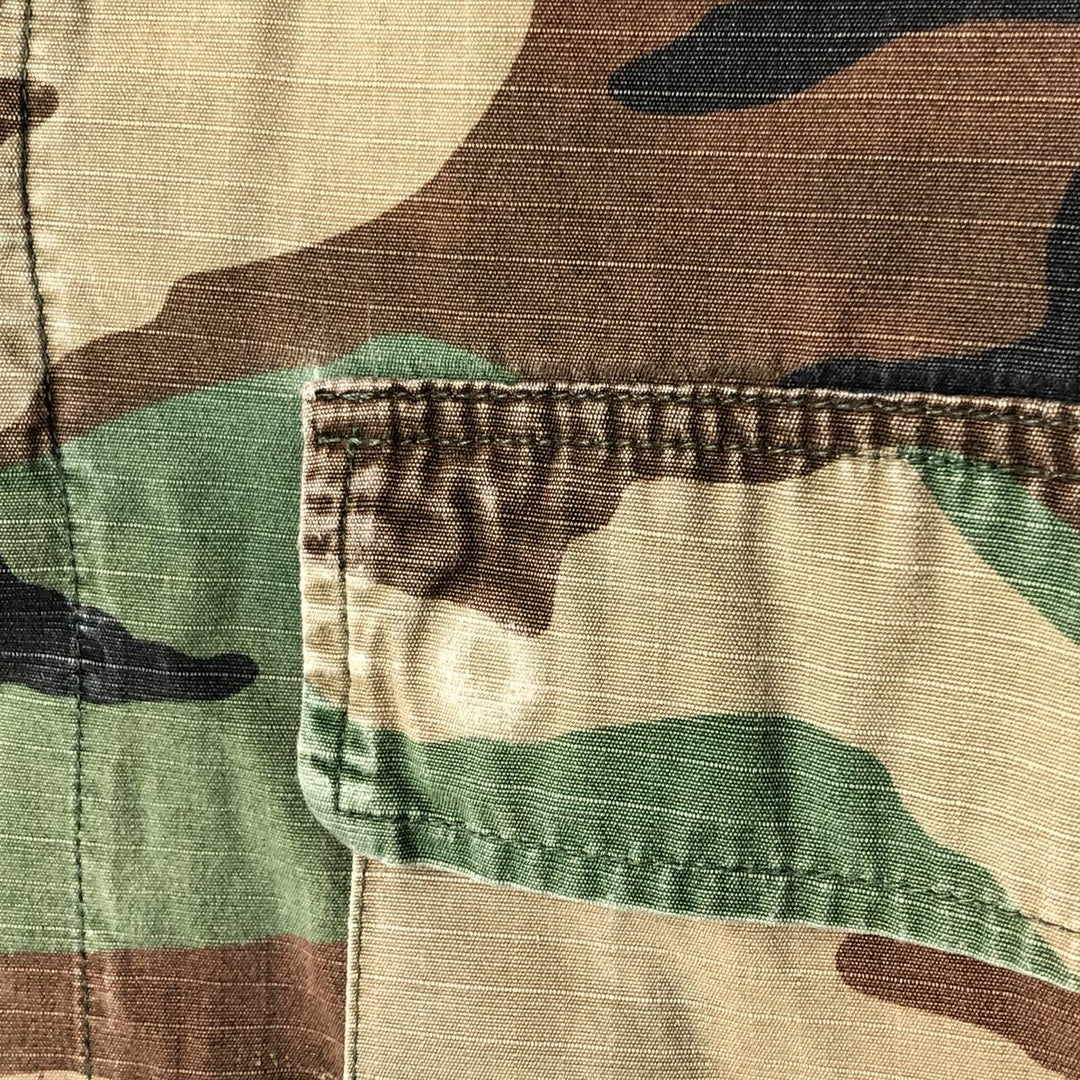 80'S Camouflage Pattern Woodland Camo Ripstop BDU Military Jacket Made in USA LARGE-SHORT Men's L equivalent cotton Khaki type Vintage Second Hand