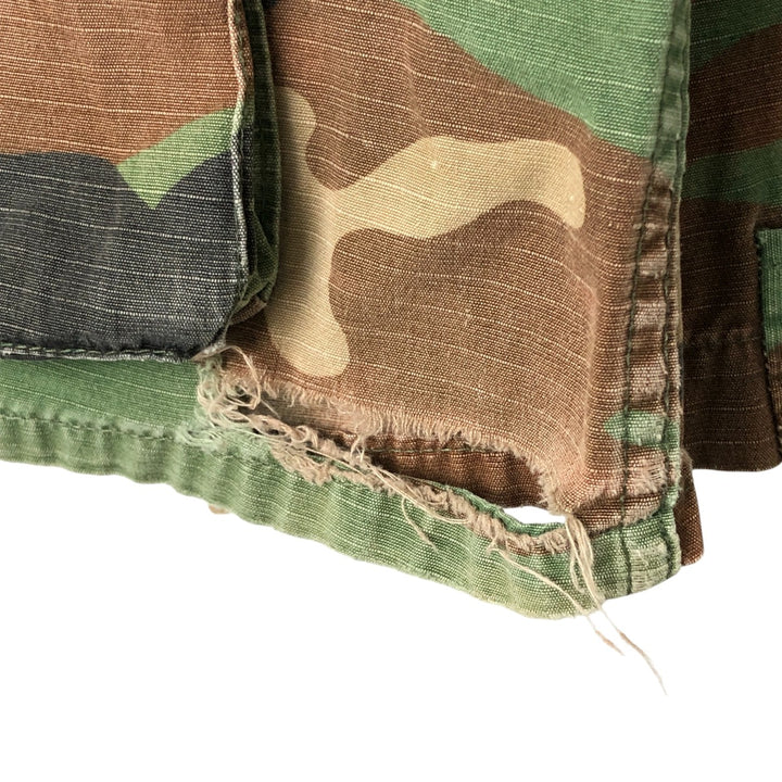 80'S Camouflage Pattern Woodland Camo Ripstop BDU Military Jacket Made in USA LARGE-SHORT Men's L equivalent cotton Khaki type Vintage Second Hand