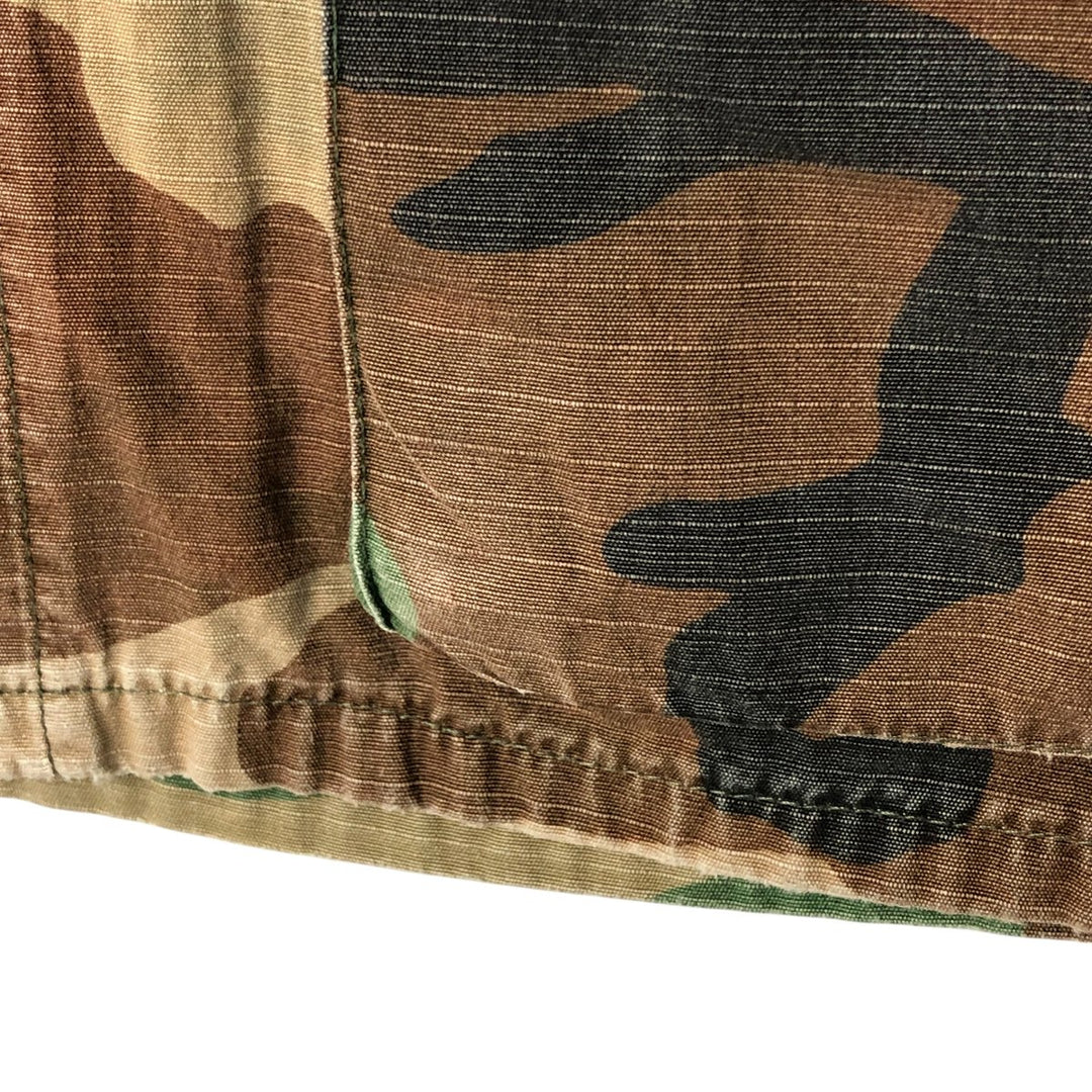 80'S Camouflage Pattern Woodland Camo Ripstop BDU Military Jacket Made in USA LARGE-SHORT Men's L equivalent cotton Khaki type Vintage Second Hand