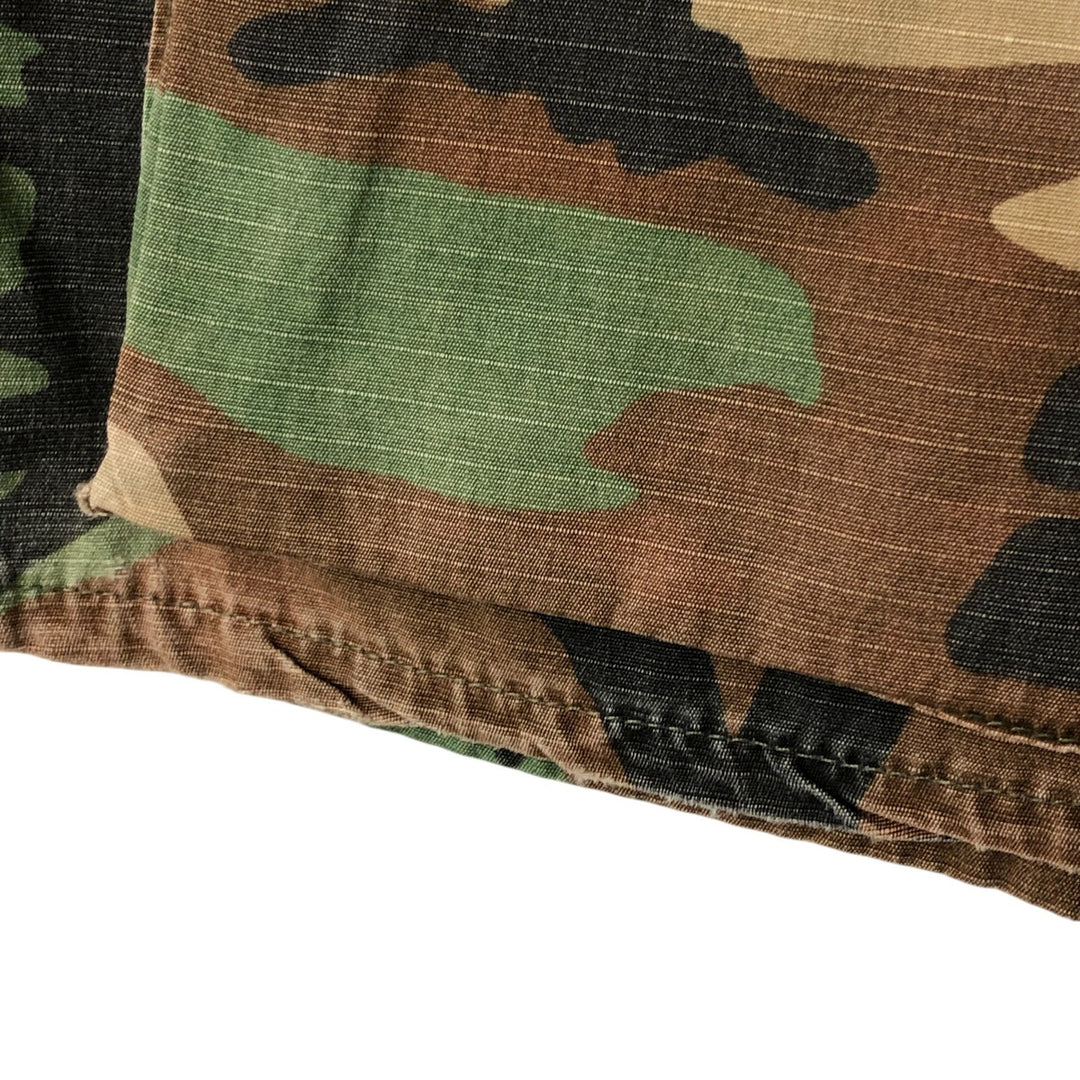 80'S Camouflage Pattern Woodland Camo Ripstop BDU Military Jacket Made in USA LARGE-SHORT Men's L equivalent cotton Khaki type Vintage Second Hand