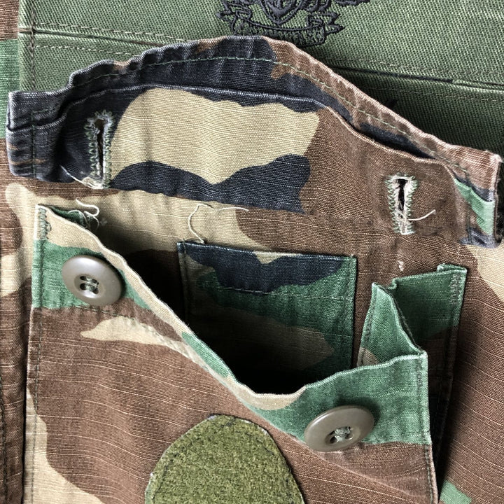 80'S Camouflage Pattern Woodland Camo Ripstop BDU Military Jacket Made in USA LARGE-SHORT Men's L equivalent cotton Khaki type Vintage Second Hand