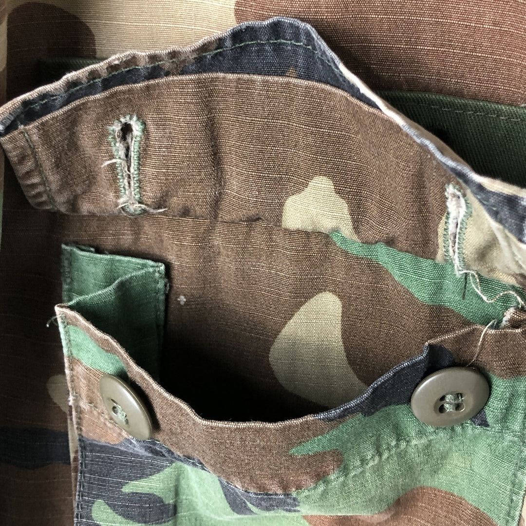 80'S Camouflage Pattern Woodland Camo Ripstop BDU Military Jacket Made in USA LARGE-SHORT Men's L equivalent cotton Khaki type Vintage Second Hand