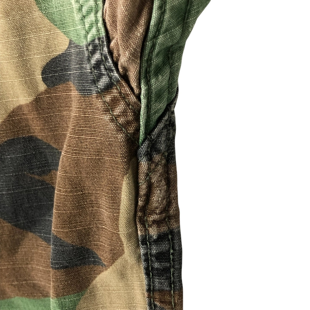 80'S Camouflage Pattern Woodland Camo Ripstop BDU Military Jacket Made in USA LARGE-SHORT Men's L equivalent cotton Khaki type Vintage Second Hand