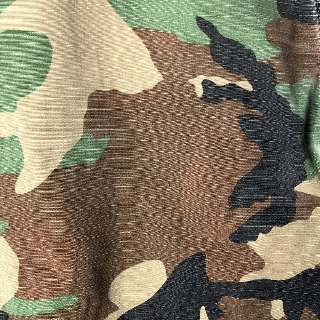 80'S Camouflage Pattern Woodland Camo Ripstop BDU Military Jacket Made in USA LARGE-SHORT Men's L equivalent cotton Khaki type Vintage Second Hand