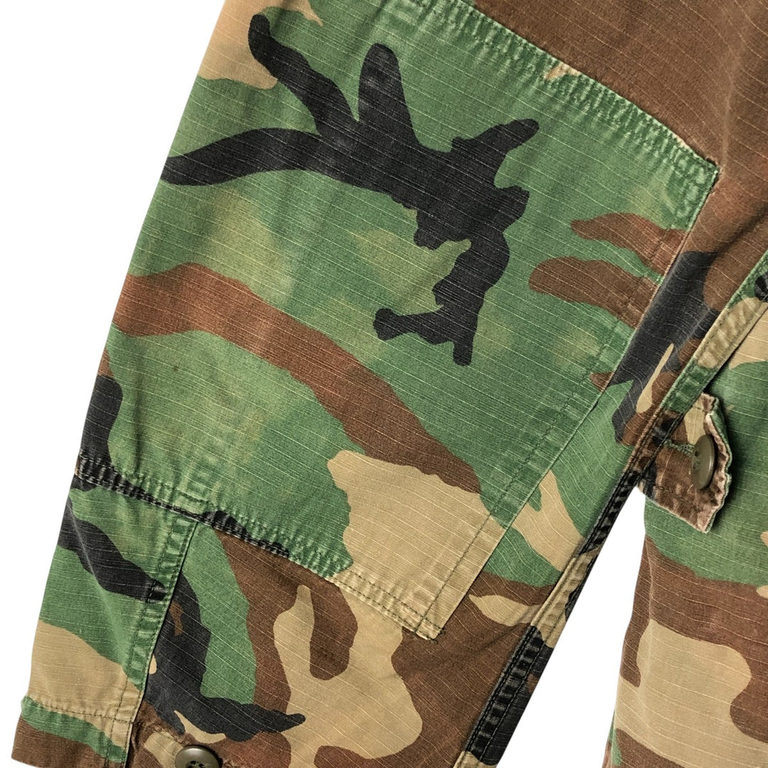 80'S Camouflage Pattern Woodland Camo Ripstop BDU Military Jacket Made in USA LARGE-SHORT Men's L equivalent cotton Khaki type Vintage Second Hand