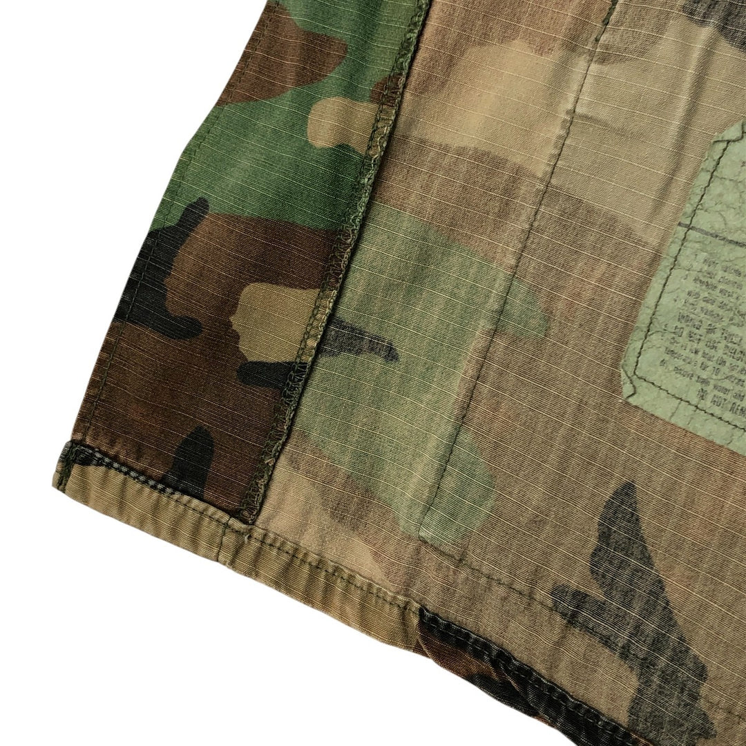 80'S Camouflage Pattern Woodland Camo Ripstop BDU Military Jacket Made in USA LARGE-SHORT Men's L equivalent cotton Khaki type Vintage Second Hand