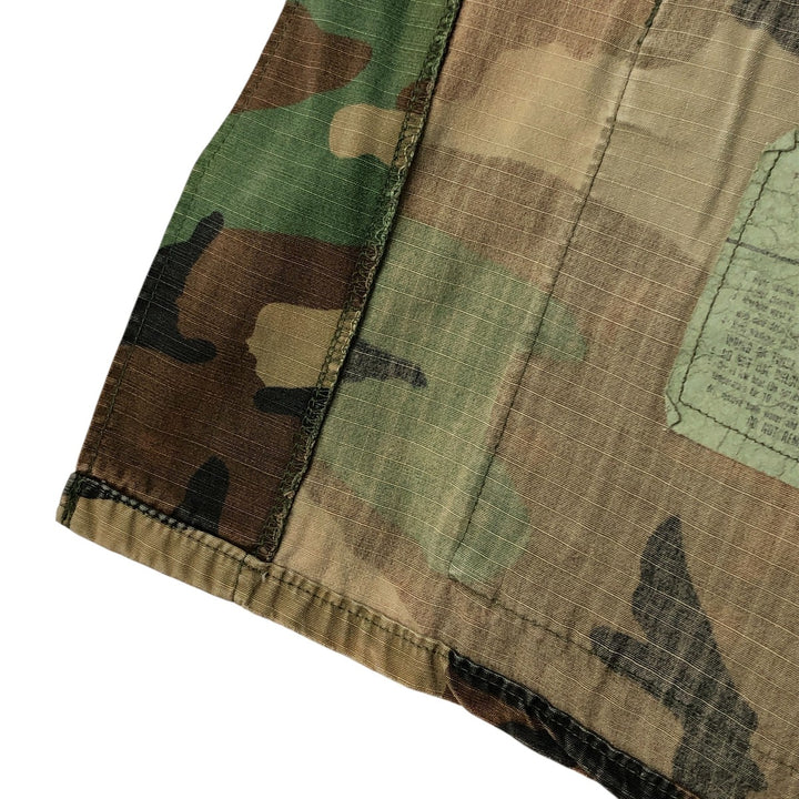 80'S Camouflage Pattern Woodland Camo Ripstop BDU Military Jacket Made in USA LARGE-SHORT Men's L equivalent cotton Khaki type Vintage Second Hand