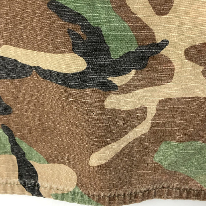 80'S Camouflage Pattern Woodland Camo Ripstop BDU Military Jacket Made in USA LARGE-SHORT Men's L equivalent cotton Khaki type Vintage Second Hand