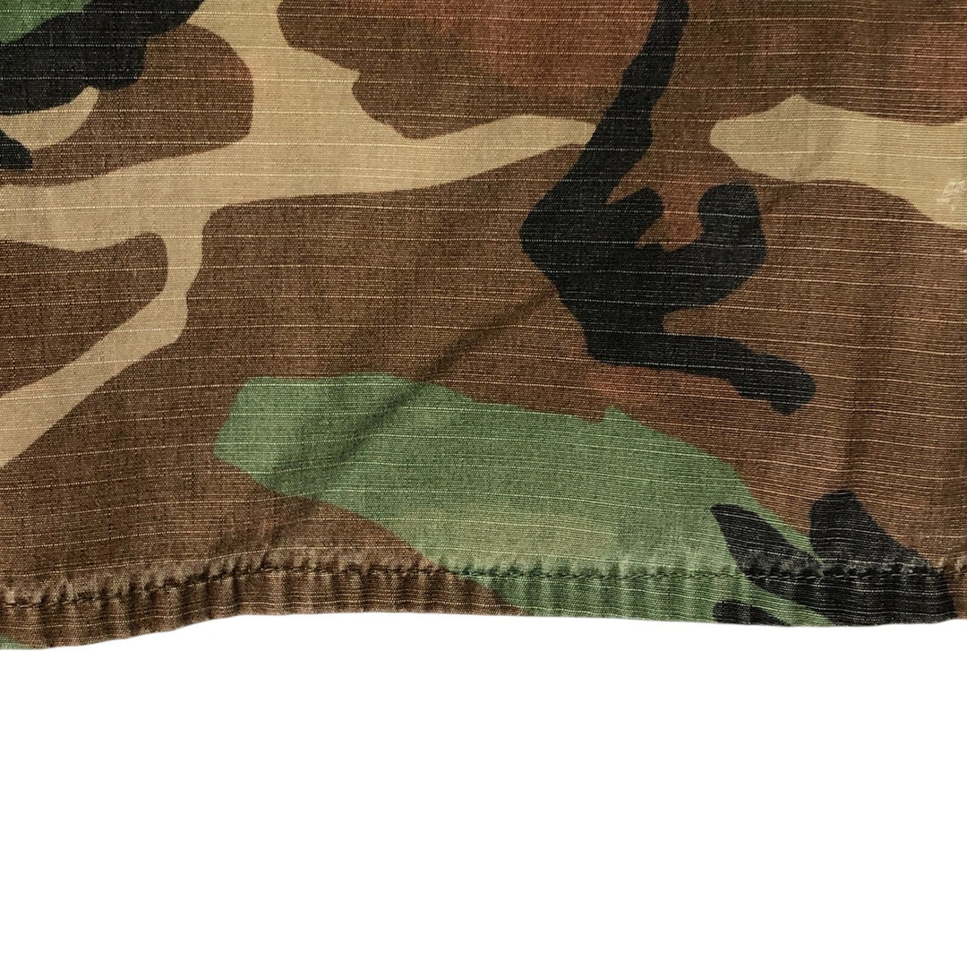 80'S Camouflage Pattern Woodland Camo Ripstop BDU Military Jacket Made in USA LARGE-SHORT Men's L equivalent cotton Khaki type Vintage Second Hand