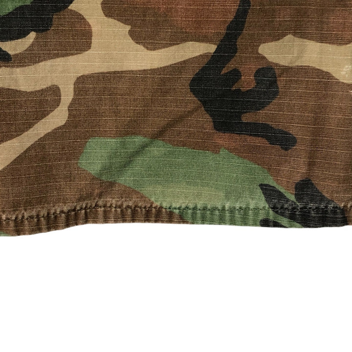 80'S Camouflage Pattern Woodland Camo Ripstop BDU Military Jacket Made in USA LARGE-SHORT Men's L equivalent cotton Khaki type Vintage Second Hand