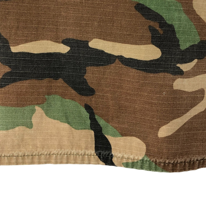 80'S Camouflage Pattern Woodland Camo Ripstop BDU Military Jacket Made in USA LARGE-SHORT Men's L equivalent cotton Khaki type Vintage Second Hand