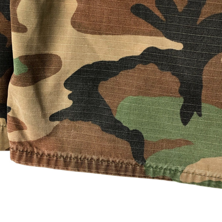 80'S Camouflage Pattern Woodland Camo Ripstop BDU Military Jacket Made in USA LARGE-SHORT Men's L equivalent cotton Khaki type Vintage Second Hand