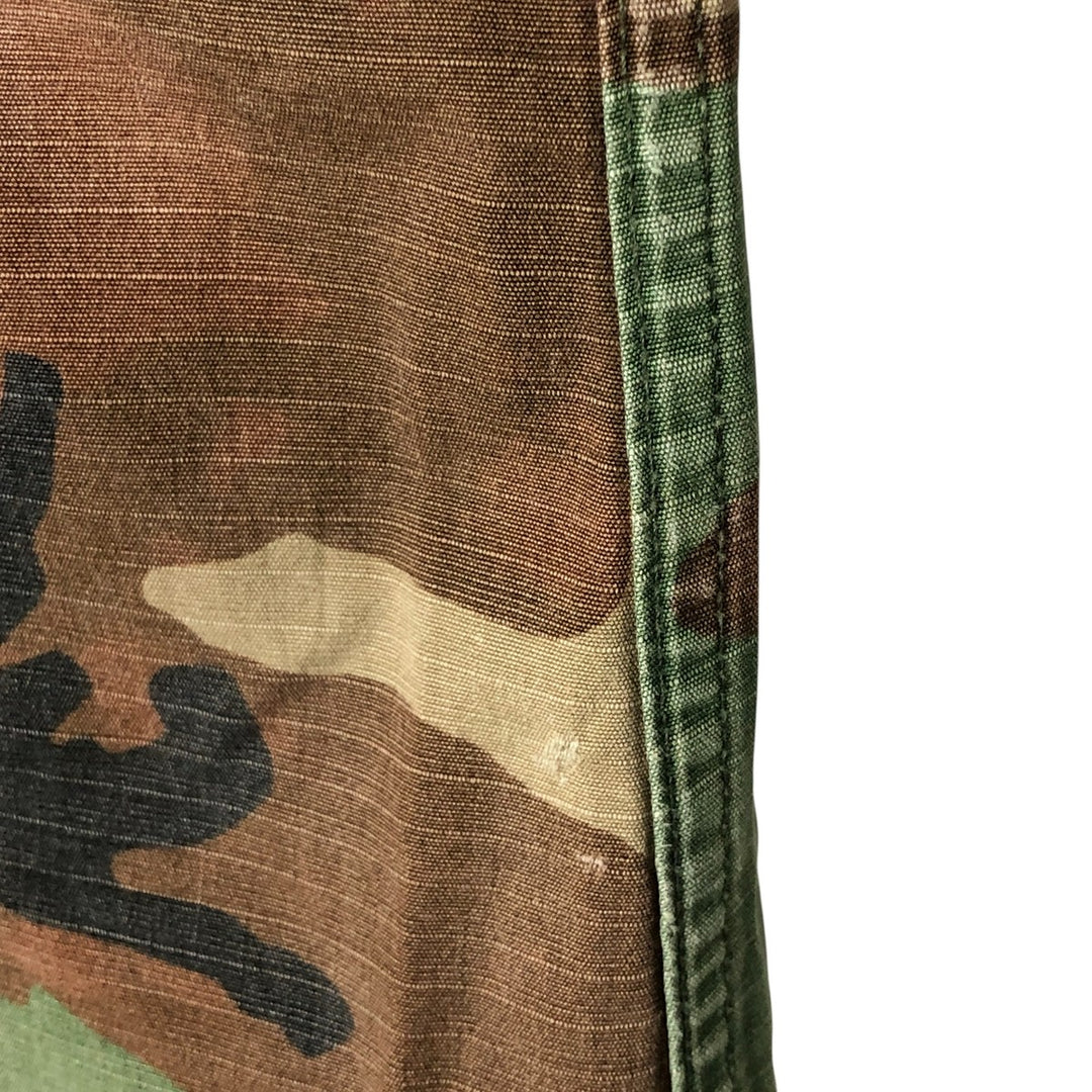 80'S Camouflage Pattern Woodland Camo Ripstop BDU Military Jacket Made in USA LARGE-SHORT Men's L equivalent cotton Khaki type Vintage Second Hand
