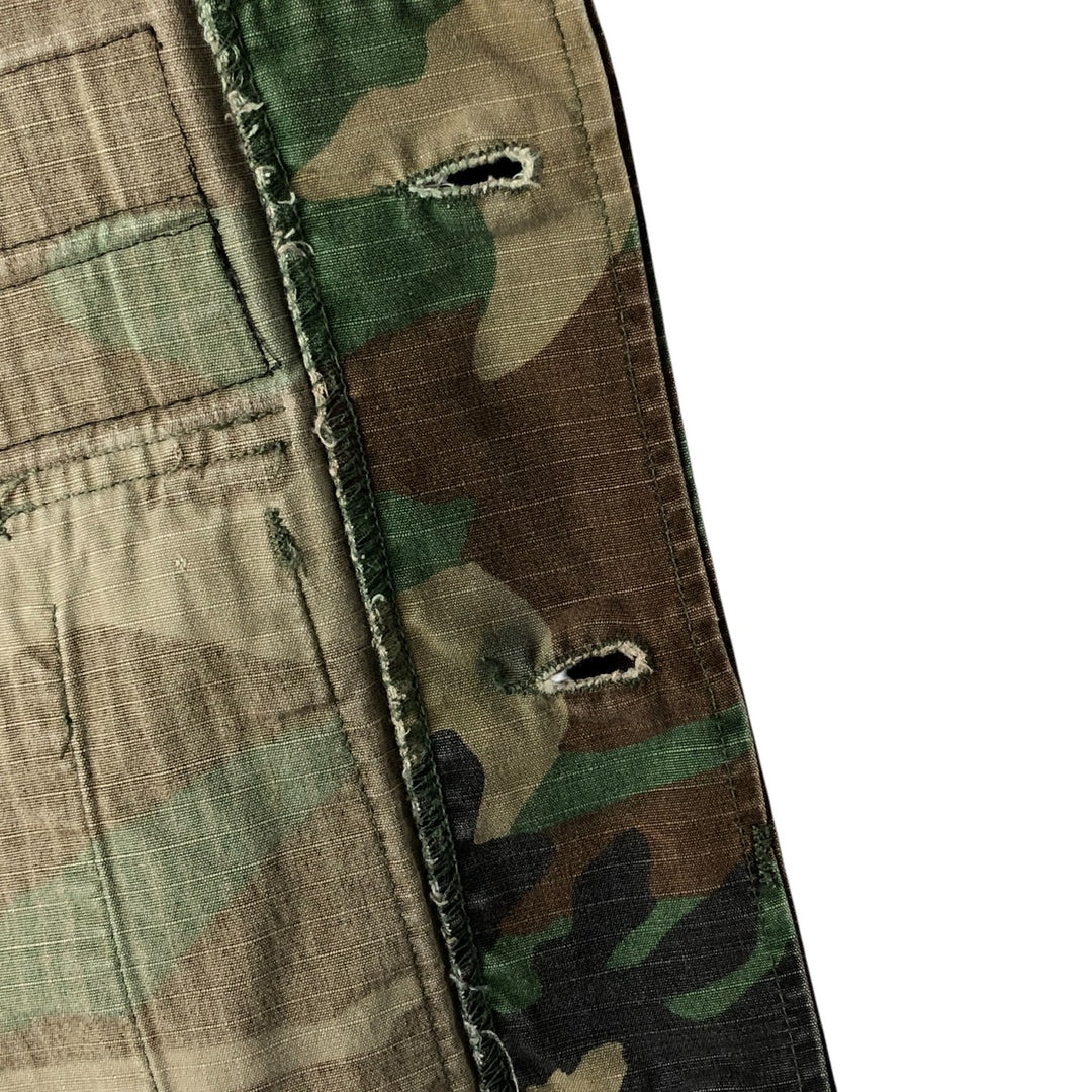 80'S Camouflage Pattern Woodland Camo Ripstop BDU Military Jacket Made in USA LARGE-SHORT Men's L equivalent cotton Khaki type Vintage Second Hand