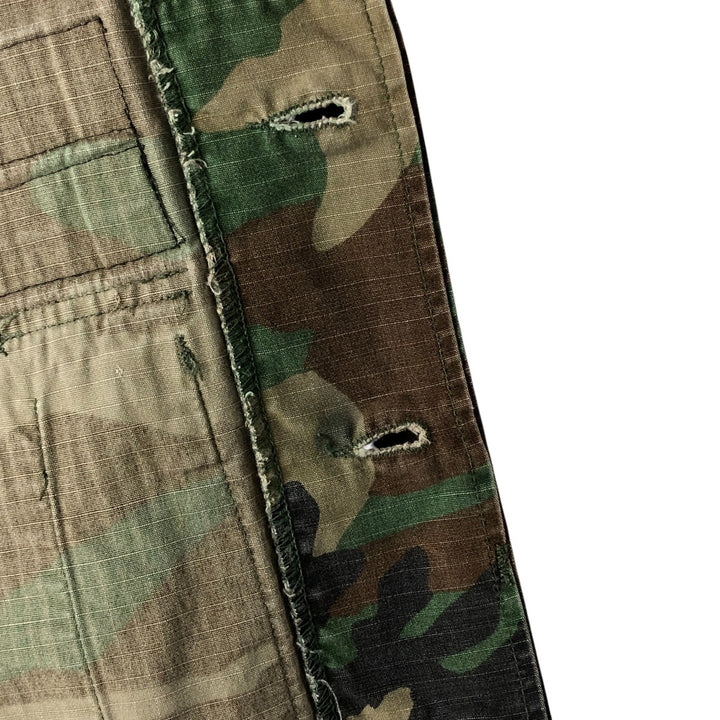80'S Camouflage Pattern Woodland Camo Ripstop BDU Military Jacket Made in USA LARGE-SHORT Men's L equivalent cotton Khaki type Vintage Second Hand