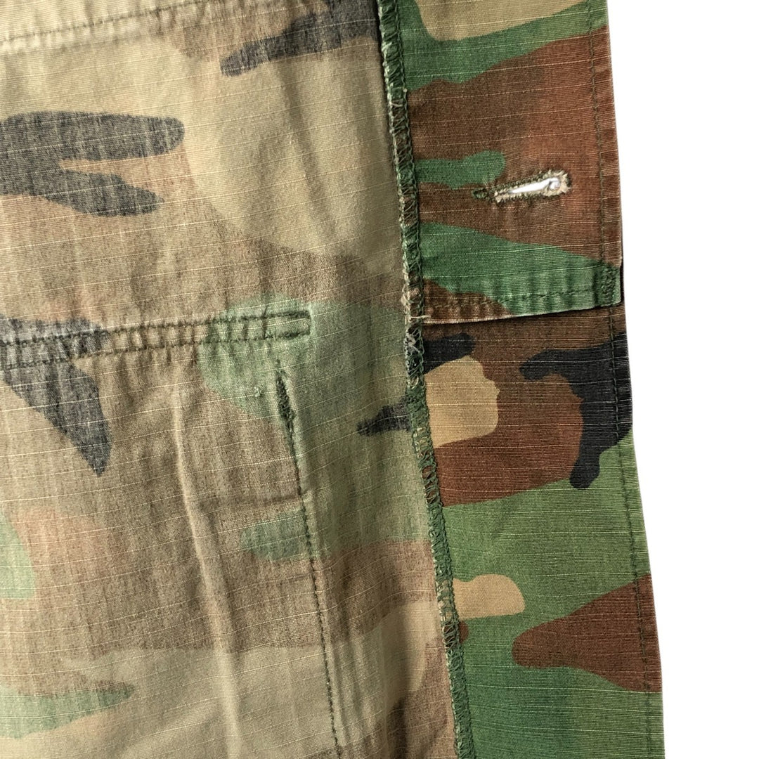 80'S Camouflage Pattern Woodland Camo Ripstop BDU Military Jacket Made in USA LARGE-SHORT Men's L equivalent cotton Khaki type Vintage Second Hand