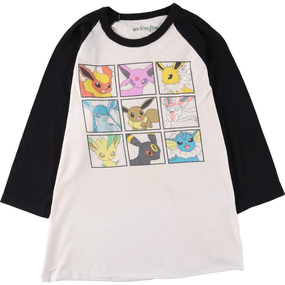 WELOVELINE POKEMON Pocket Monsters Anime 3/4 Sleeve Raglan T-Shirt Men's M Size cotton white type Vintage Second Hand
