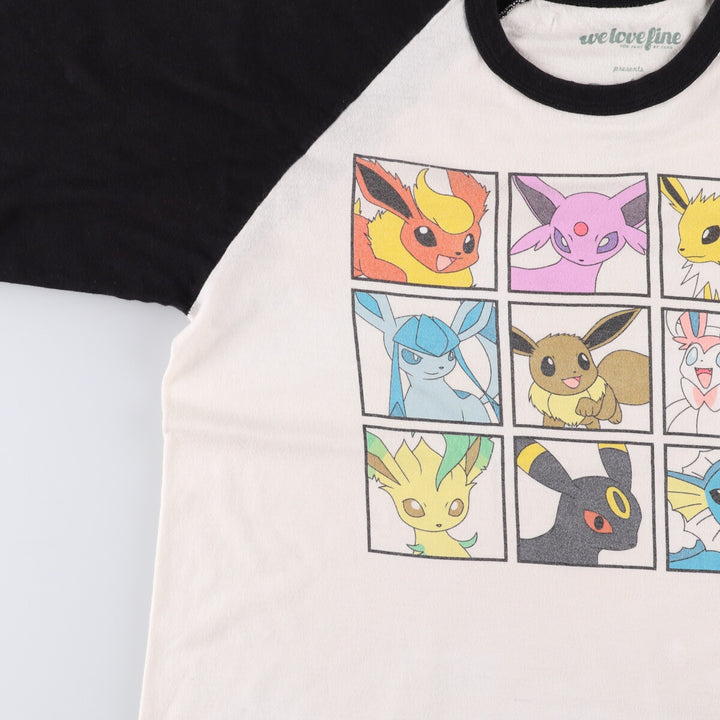 WELOVELINE POKEMON Pocket Monsters Anime 3/4 Sleeve Raglan T-Shirt Men's M Size cotton white type Vintage Second Hand
