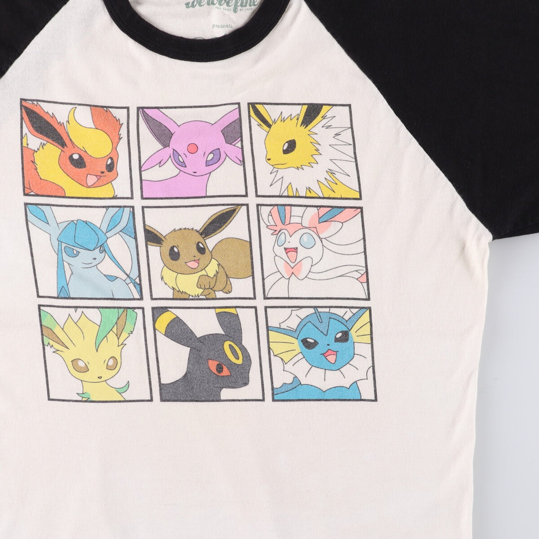 WELOVELINE POKEMON Pocket Monsters Anime 3/4 Sleeve Raglan T-Shirt Men's M Size cotton white type Vintage Second Hand
