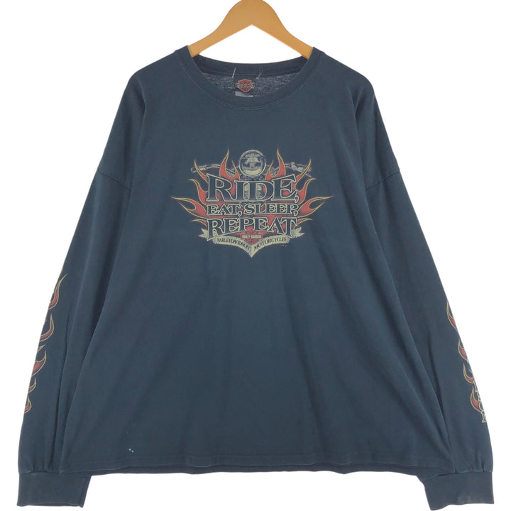 Big size 00'S Harley-Davidson long T-shirt, men's XXXL equivalent cotton black type Vintage Second Hand