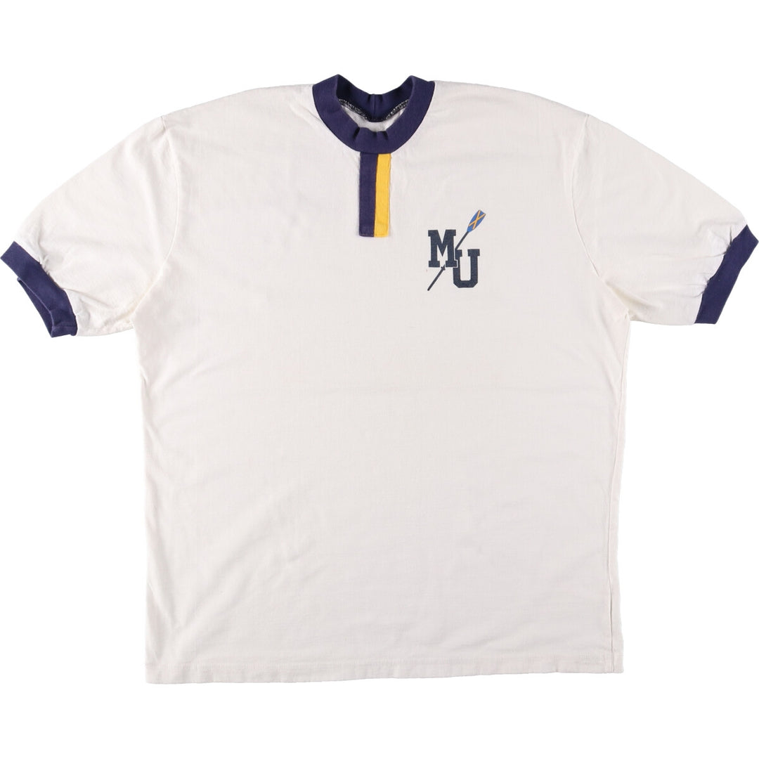 90'S SEW SPORTY College Ringer T-shirt, Made in USA, Men's XL, Vintage cotton white type Vintage Second Hand
