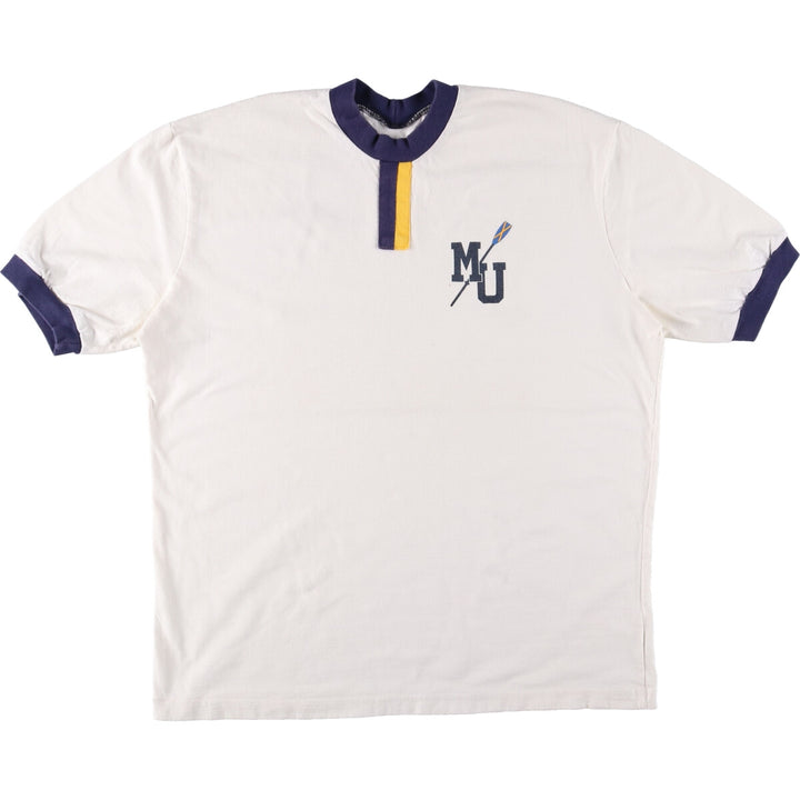 90'S SEW SPORTY College Ringer T-shirt, Made in USA, Men's XL, Vintage cotton white type Vintage Second Hand