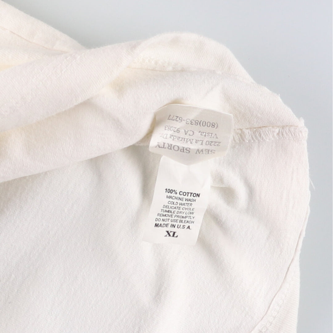 90'S SEW SPORTY College Ringer T-shirt, Made in USA, Men's XL, Vintage cotton white type Vintage Second Hand