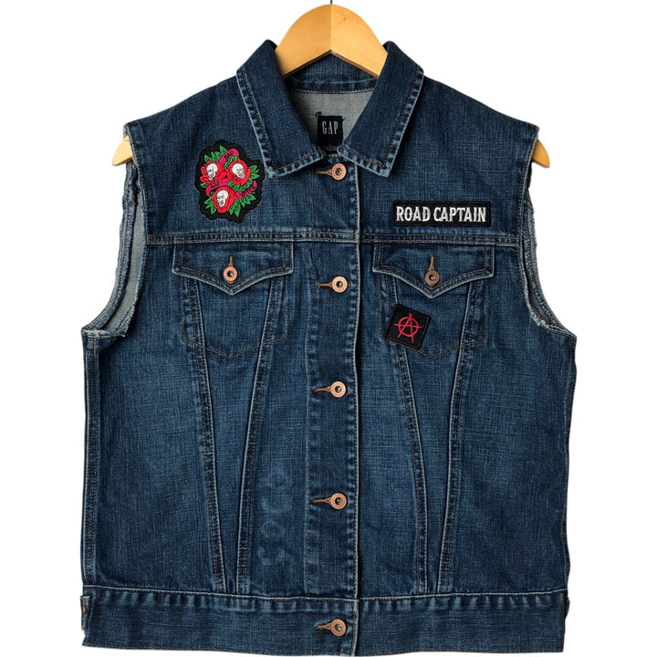 90'S GAP Old Gap open front collared cut off denim vest women's size L vintage cotton blue type Vintage Second Hand