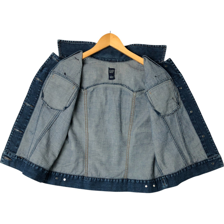 90'S GAP Old Gap open front collared cut off denim vest women's size L vintage cotton blue type Vintage Second Hand