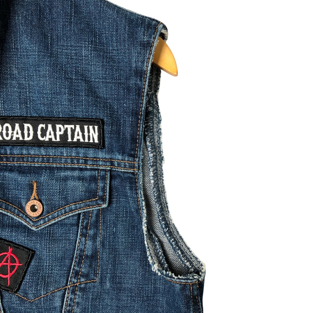 90'S GAP Old Gap open front collared cut off denim vest women's size L vintage cotton blue type Vintage Second Hand