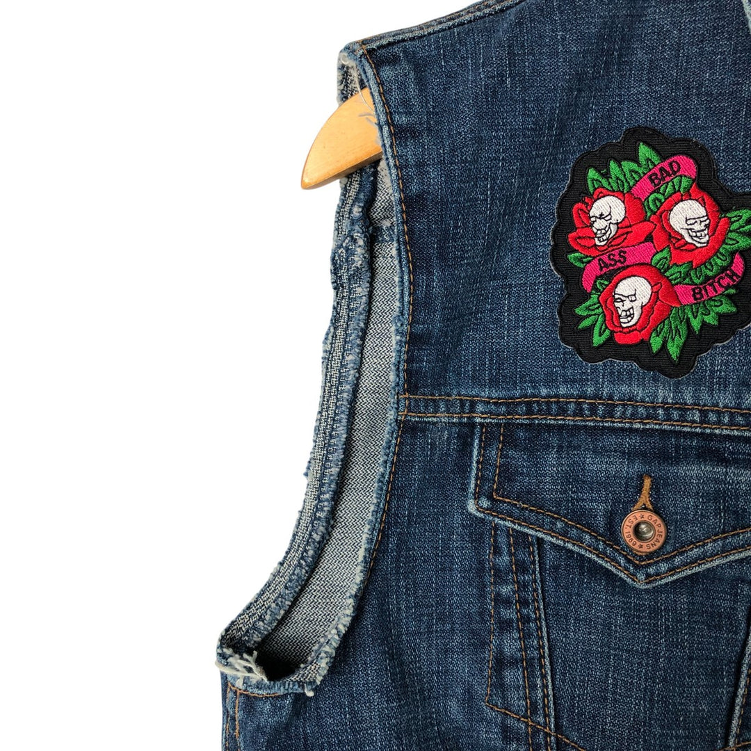 90'S GAP Old Gap open front collared cut off denim vest women's size L vintage cotton blue type Vintage Second Hand