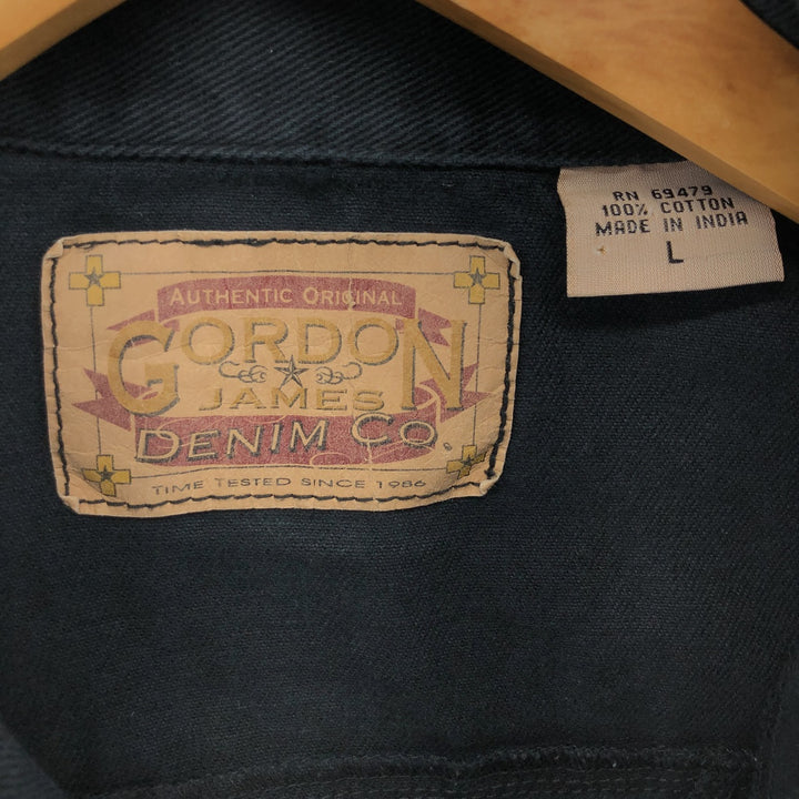 GORDON JAMES DENIM CO. Open collar leopard pattern denim vest for women, size L cotton black type Vintage Second Hand