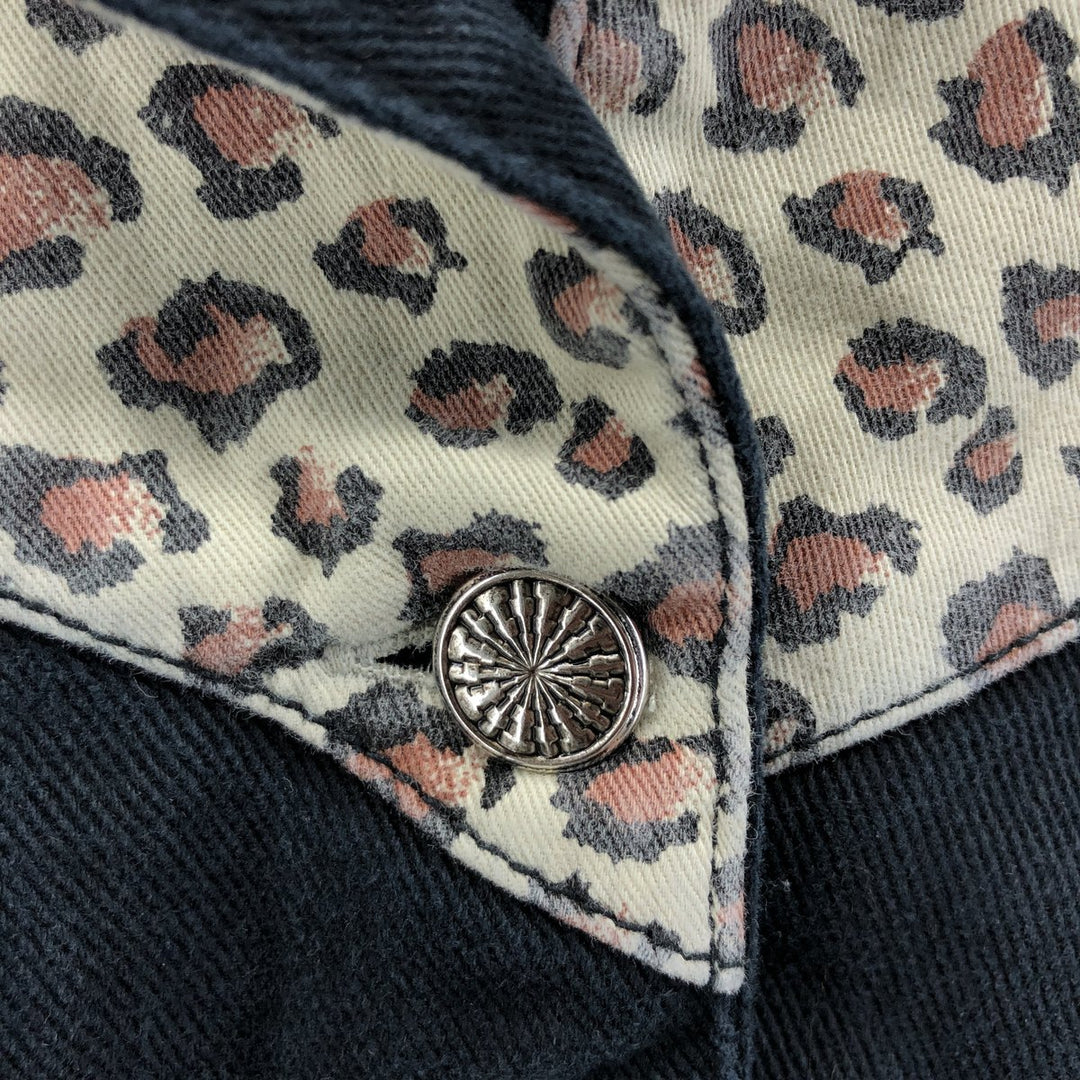 GORDON JAMES DENIM CO. Open collar leopard pattern denim vest for women, size L cotton black type Vintage Second Hand