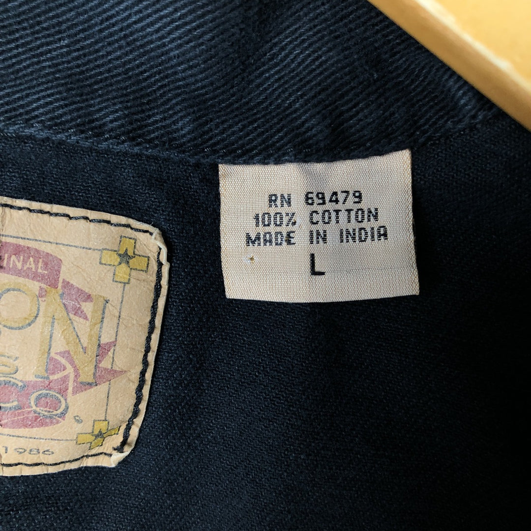 GORDON JAMES DENIM CO. Open collar leopard pattern denim vest for women, size L cotton black type Vintage Second Hand