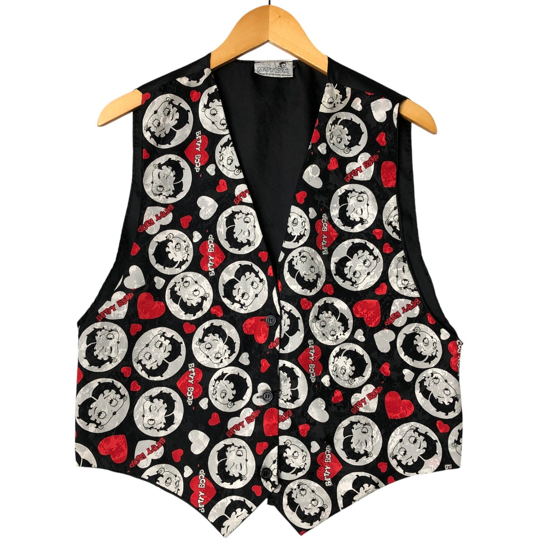 90'S BETTY BOOP all-over print front-opening vest, women's size L, vintage polyester black type Vintage Second Hand