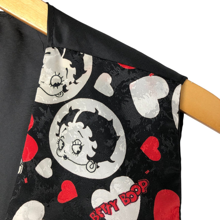 90'S BETTY BOOP all-over print front-opening vest, women's size L, vintage polyester black type Vintage Second Hand