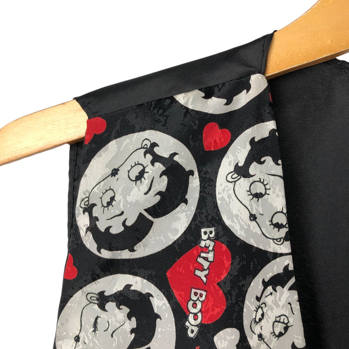 90'S BETTY BOOP all-over print front-opening vest, women's size L, vintage polyester black type Vintage Second Hand