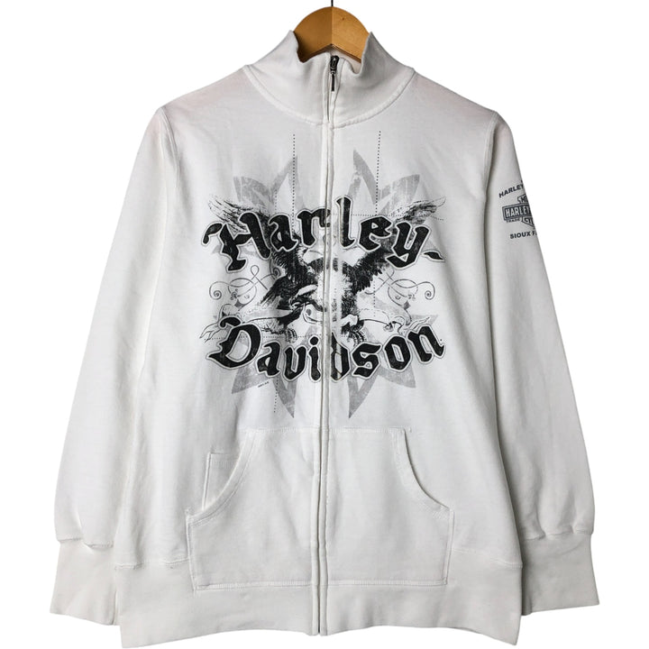 Harley-Davidson Eagle Pattern Full Zip Sweatshirt, Women's Size L cotton white type Vintage Second Hand