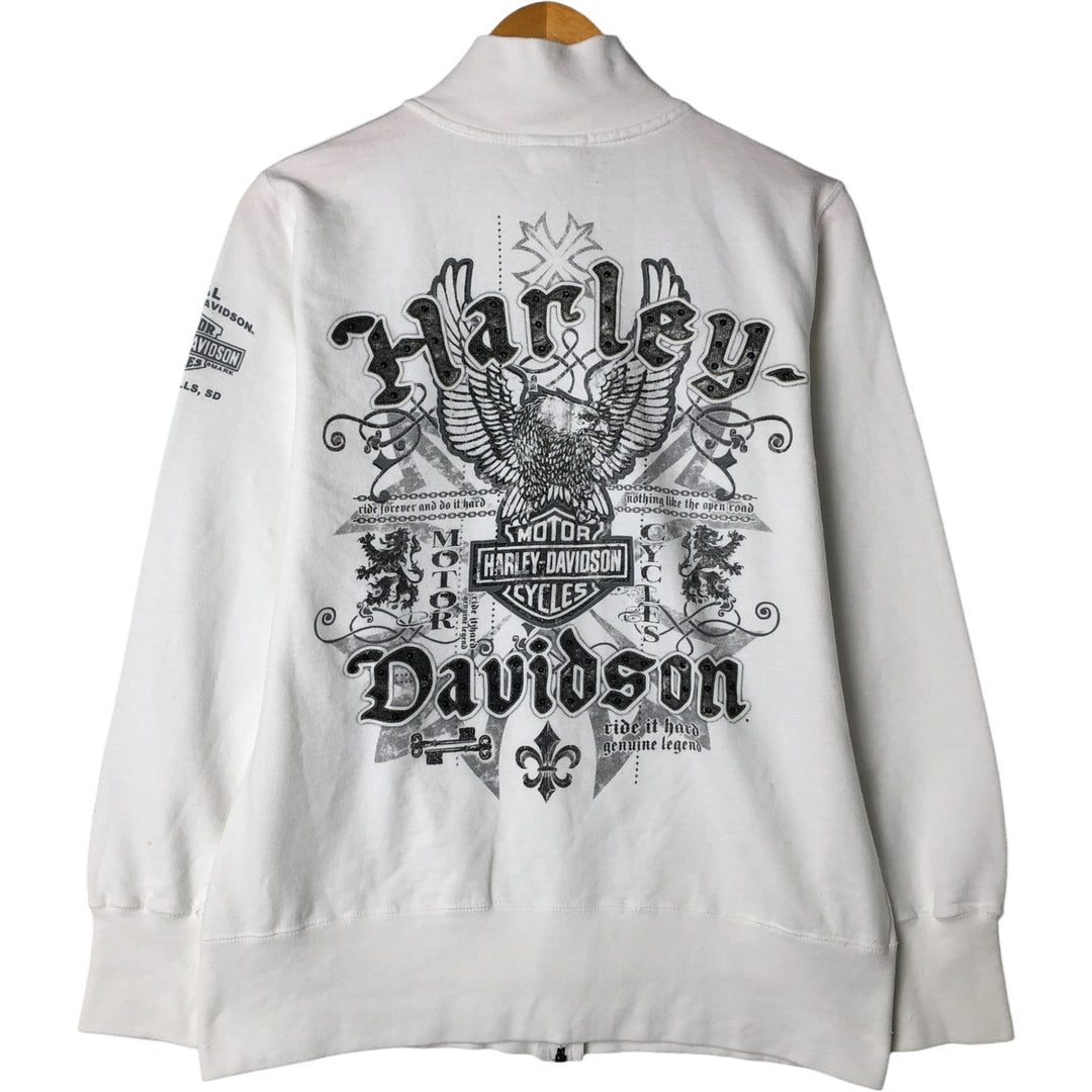 Harley-Davidson Eagle Pattern Full Zip Sweatshirt, Women's Size L cotton white type Vintage Second Hand