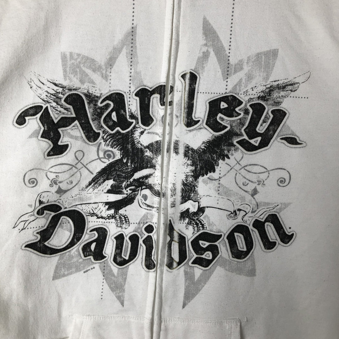 Harley-Davidson Eagle Pattern Full Zip Sweatshirt, Women's Size L cotton white type Vintage Second Hand