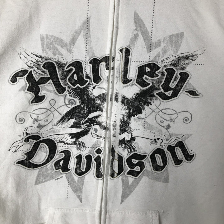 Harley-Davidson Eagle Pattern Full Zip Sweatshirt, Women's Size L cotton white type Vintage Second Hand