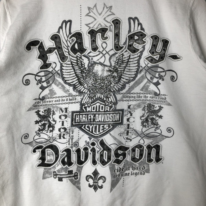 Harley-Davidson Eagle Pattern Full Zip Sweatshirt, Women's Size L cotton white type Vintage Second Hand