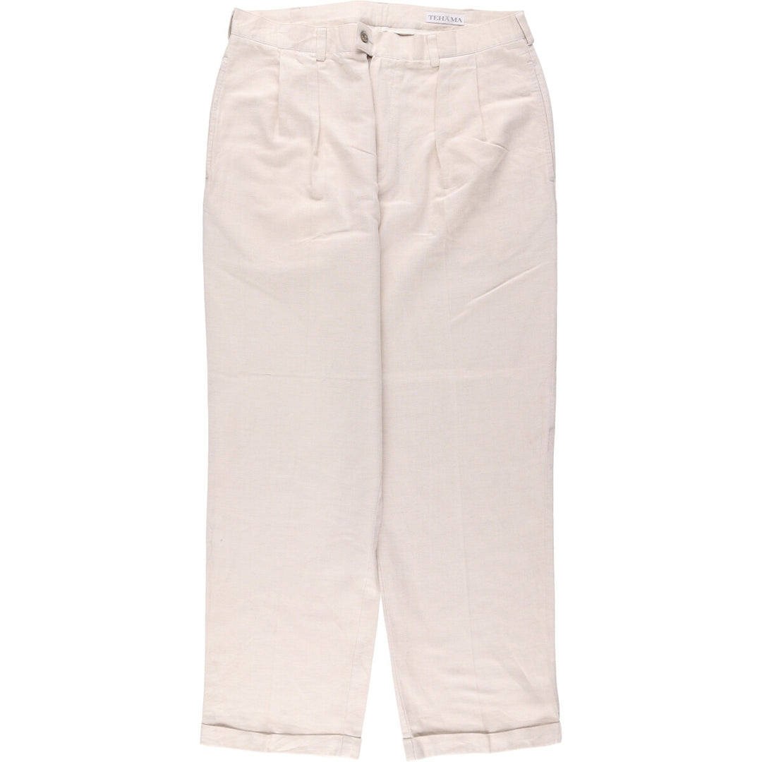 TEHAMA Two-pleat linen x cotton pants slacks for men, equivalent to w35 linen Beige type Vintage Second Hand