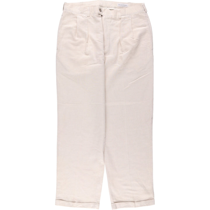 TEHAMA Two-pleat linen x cotton pants slacks for men, equivalent to w35 linen Beige type Vintage Second Hand