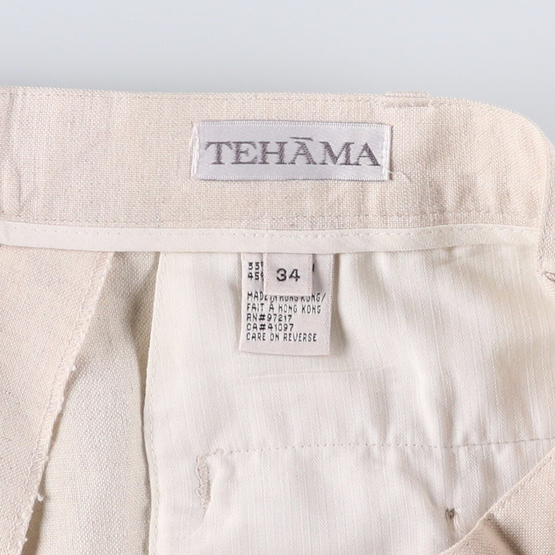 TEHAMA Two-pleat linen x cotton pants slacks for men, equivalent to w35 linen Beige type Vintage Second Hand