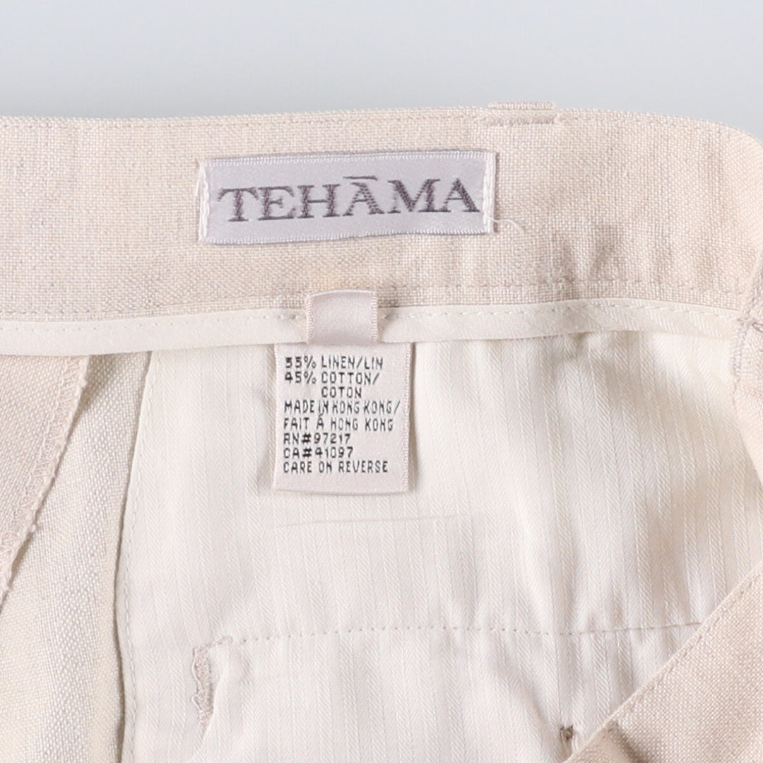 TEHAMA Two-pleat linen x cotton pants slacks for men, equivalent to w35 linen Beige type Vintage Second Hand