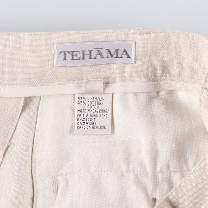 TEHAMA Two-pleat linen x cotton pants slacks for men, equivalent to w35 linen Beige type Vintage Second Hand
