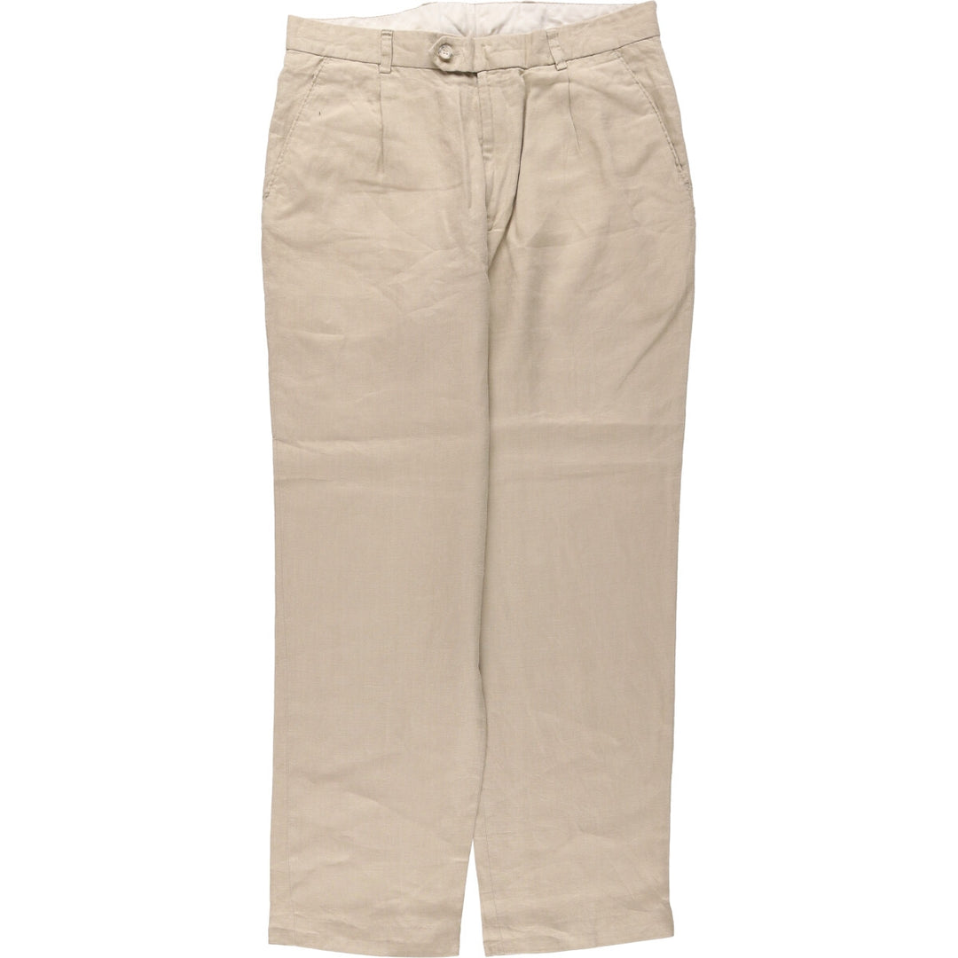 RACING GREEN One-tuck linen pants slacks for men, equivalent to w34 linen Beige type Vintage Second Hand